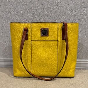 Dooney & Bourke Bright Yellow Tote with Brown Straps